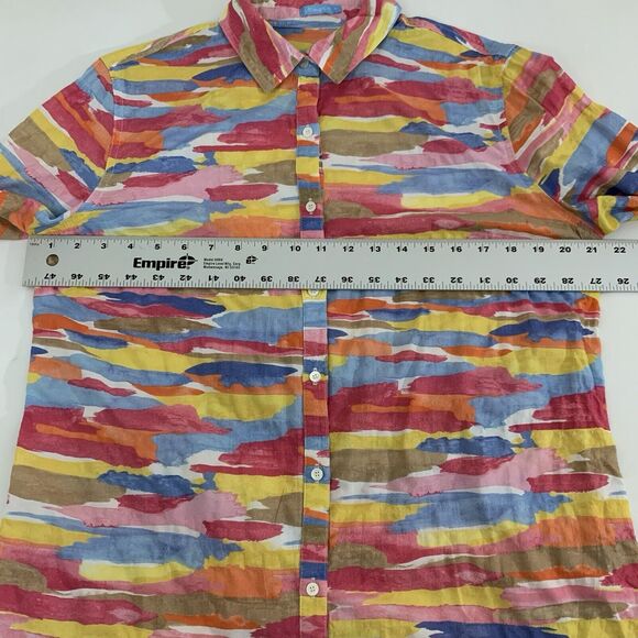 J McLaughlin Lois Shirt M Button Up Pink Colorful Tropical Watercolor Resortwear - Picture 6 of 8